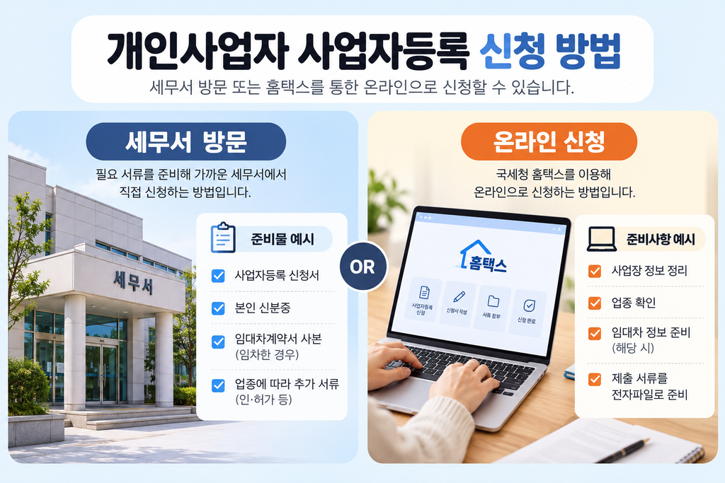 개인사업자 사업자등록 신청 방법 비교