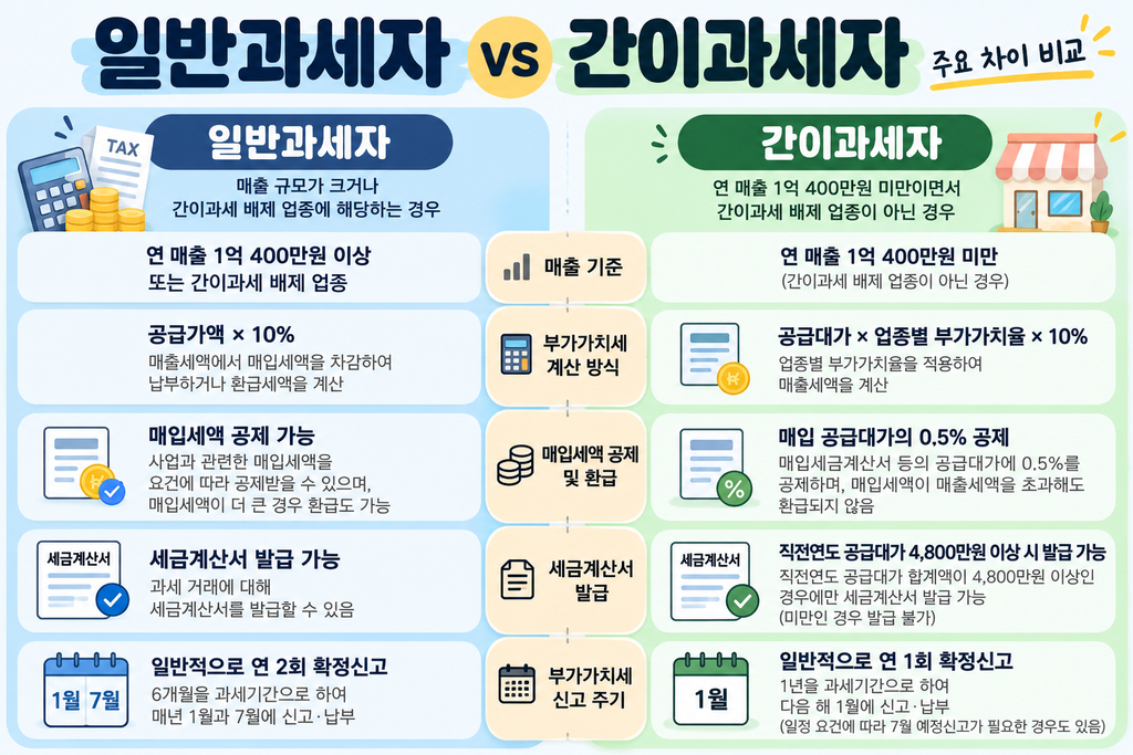 일반과세자 간이과세자 차이 비교